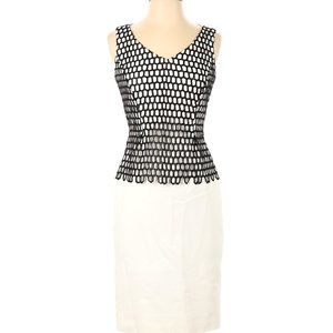 Antonio Melani Cotton V Neck Sleeveless Dress Black White Embroidered